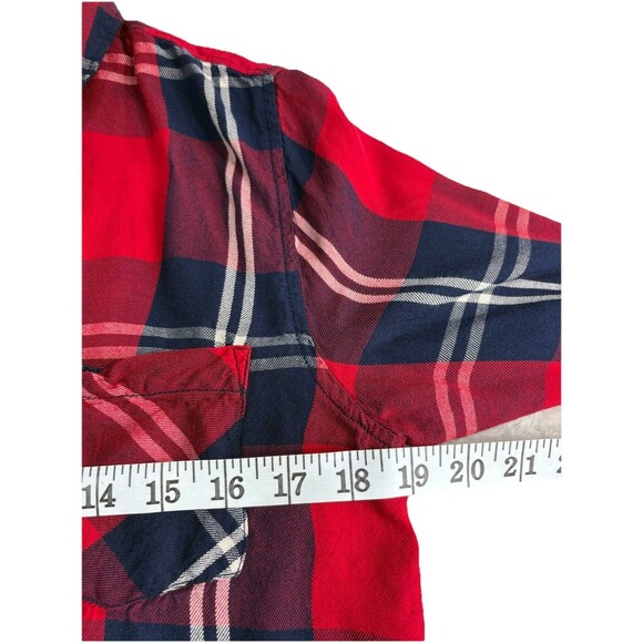 Woolrich Women's Medium Red Plaid Rayon Button Shirt Roll Tab Sleeve Casual - Picture 9 of 12